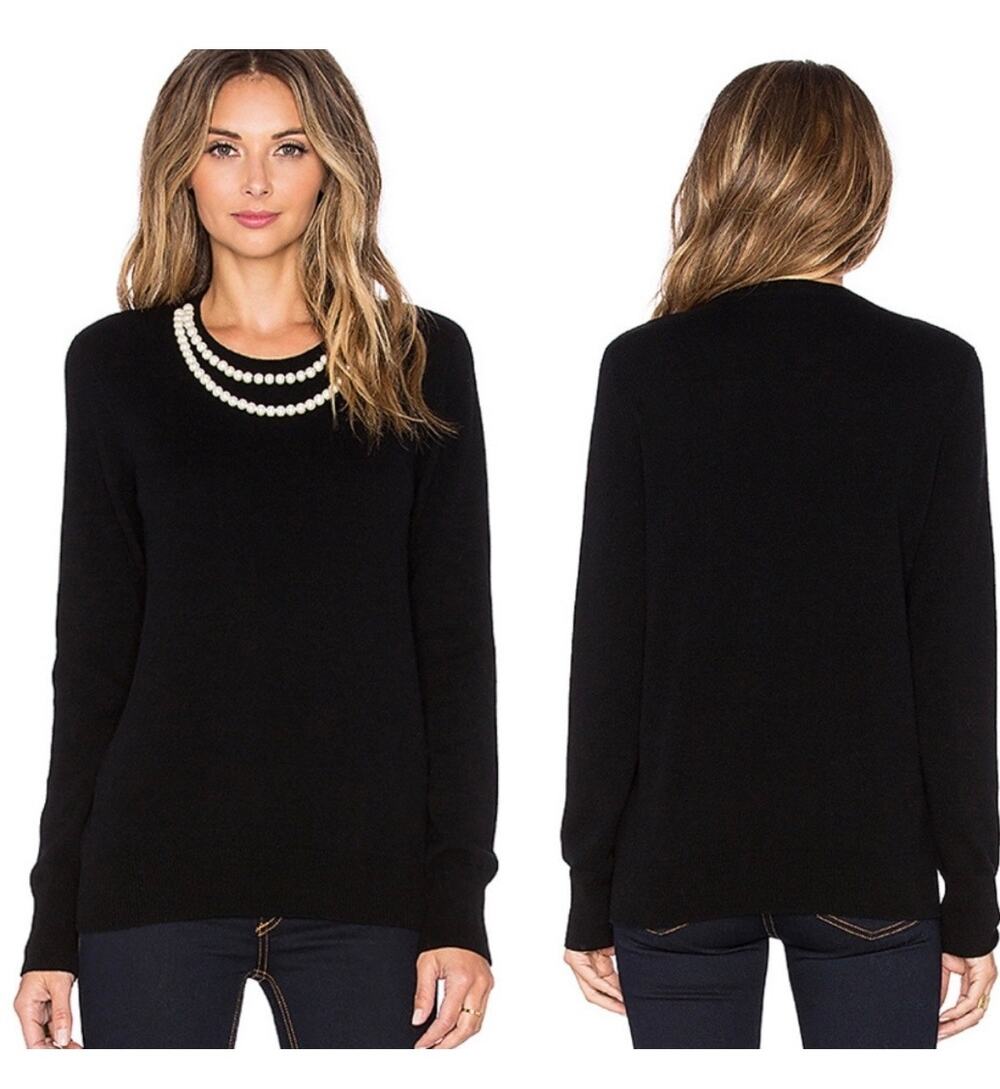 Equipment Shane Pearl Necklace Wool Cashmere Sweater Size XS Black Preppy Chic